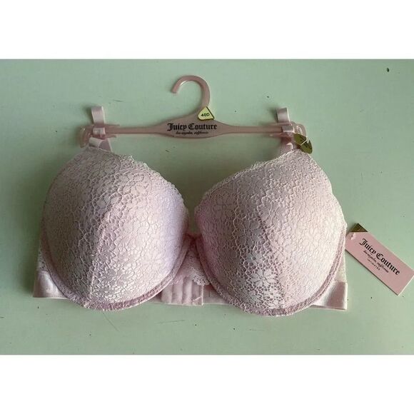 Juicy Couture Sexy Push Up Bra Sz 40D Parfait Pink Underwire JC6914D Lace NEW - Picture 1 of 9